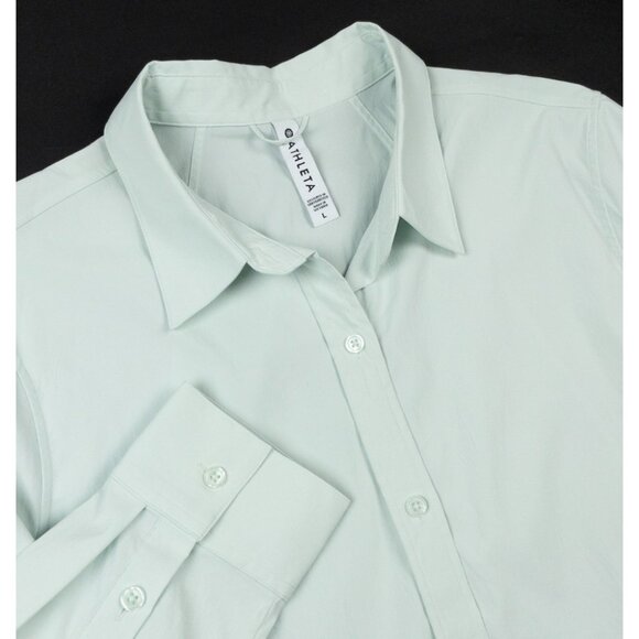 Athleta Midtown Shirt Women's Large Pale Green Button-Up Long Sleeve Polyester - Picture 1 of 12